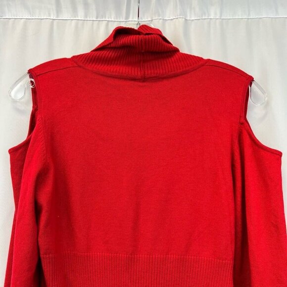 Dots Womens Pullover Sweater Red Knit Long Sleeve Cold Shoulder Cowl Neck Medium - Picture 6 of 10